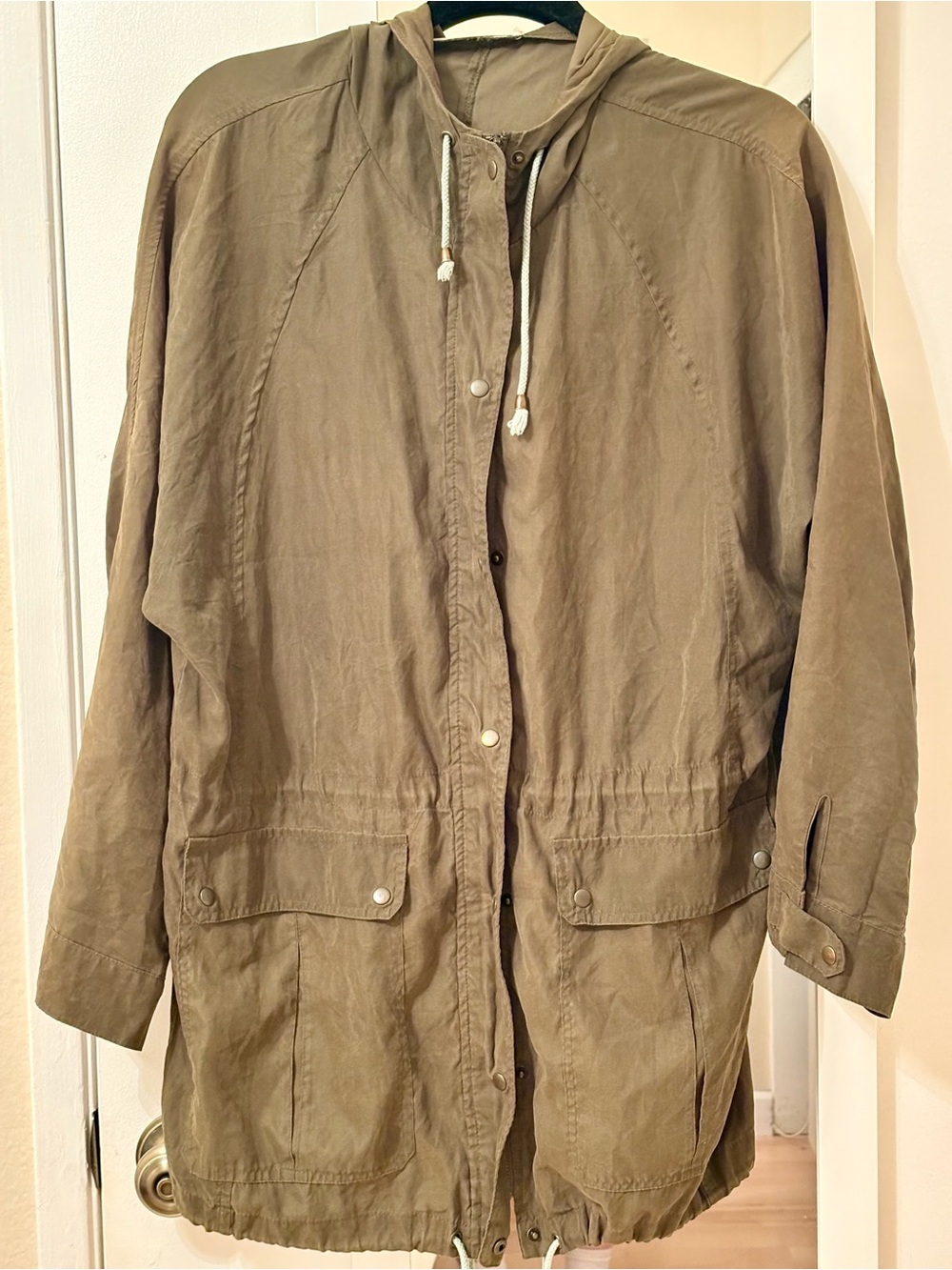 Olive Green Hooded Drawstring Anorak Jacket